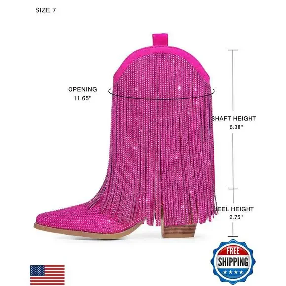 Cowboy Boots for Women - Pink Cowgirl Rhinestone Boots with Sparkly - Picture 5 of 5